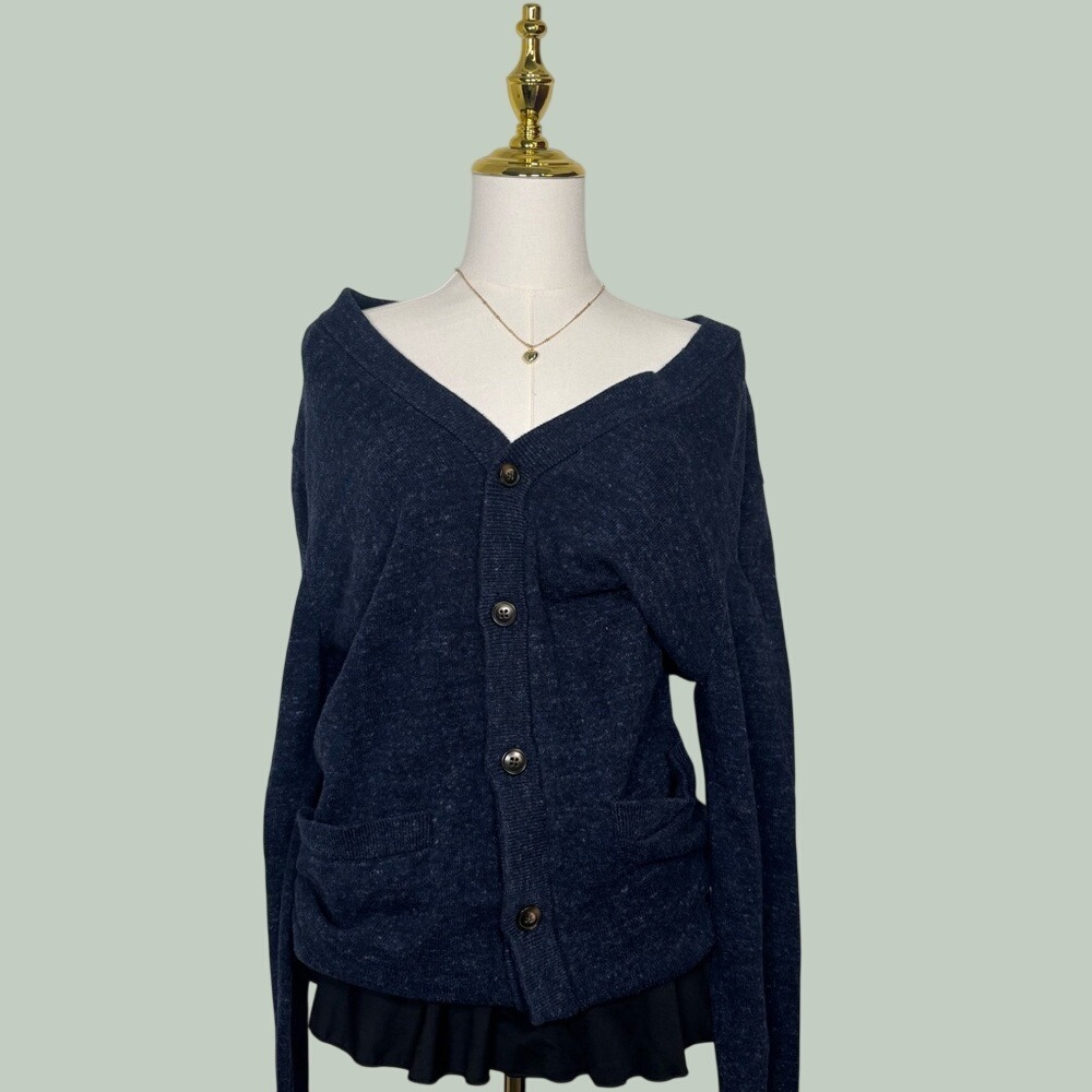 old navy cardigan navy blue vneck pockets uniform grandpa old money academia y2k